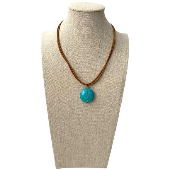 Athens Protasis Jewelry - Athens Protasis Boho Choker Necklace with Round Turquoise Pendant Made in Athens